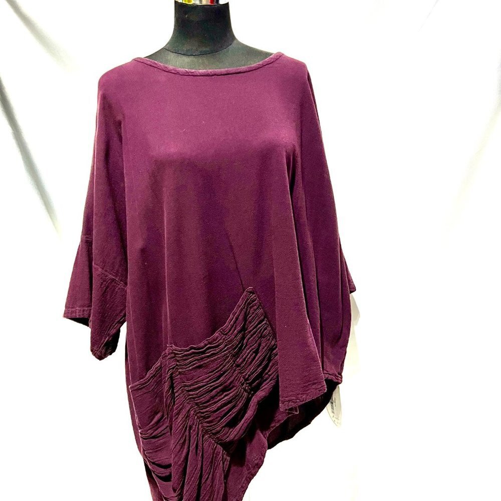 NWT Oh My Gauze Cruise Asymmetrical Tunic Top 100% Cotton Lagenlook In Purple